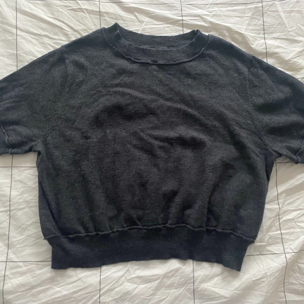 Brazeau Tricot Cropped Cashmere/Cotton Blend Sweater Gray Size 3